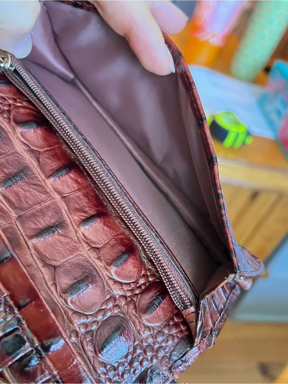 Brahmin Wristlet Wallet Canterbury Faux Lizard Genuine Leather Pecan Melbourne
